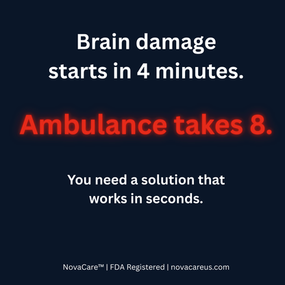 Medical alert message about brain damage and ambulance response time on a black background.